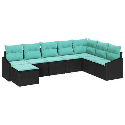 Bankstel met kussen 8 pcs Zwart poly rattan