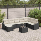 Loungeset poly rattan 9-delig zwart met opbergruimte