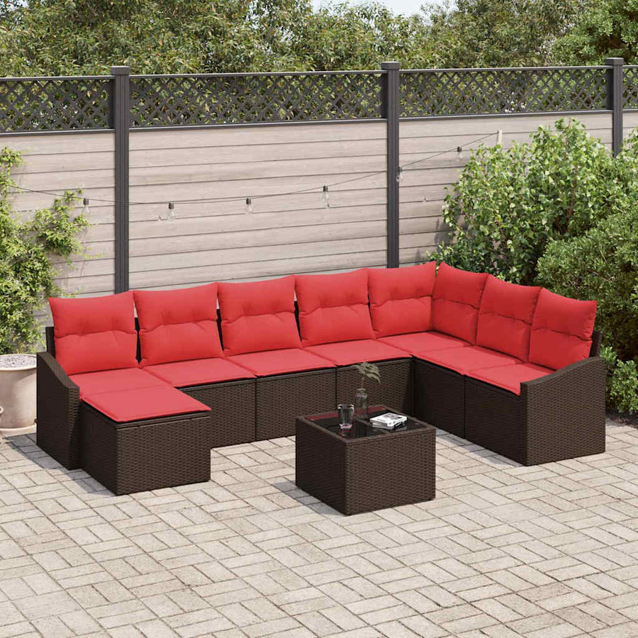 Bankstel 9 st Bruin poly rattan