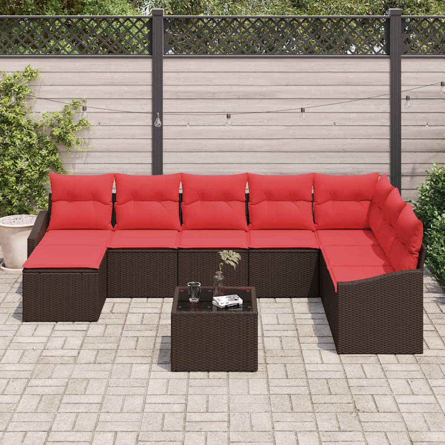 Bankstel 9 st Bruin poly rattan