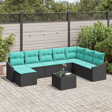Bankstel met kussen 9 pcs Zwart poly rattan