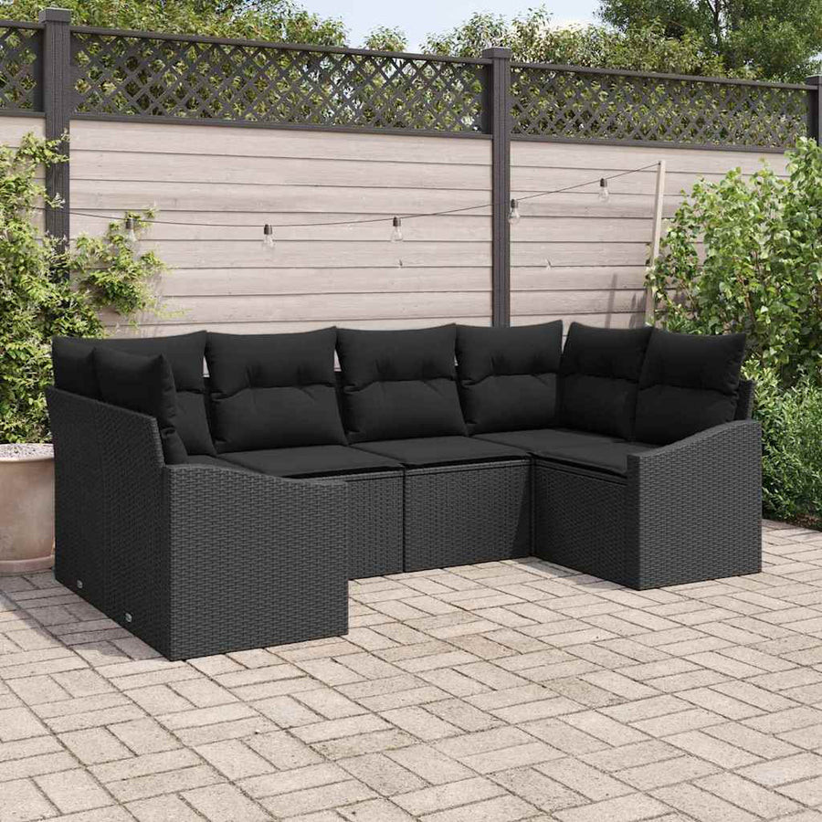Bankstel met kussen 6 pcs Zwart poly rattan