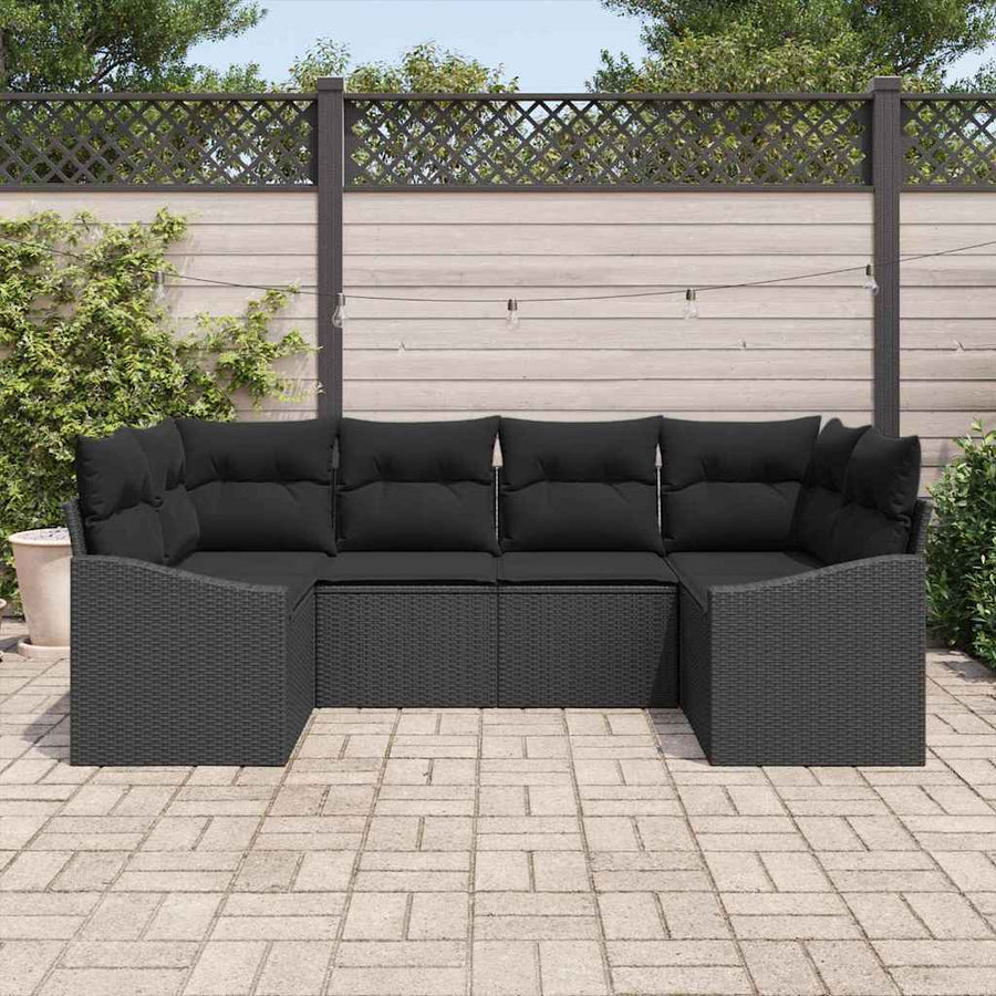 Bankstel met kussen 6 pcs Zwart poly rattan