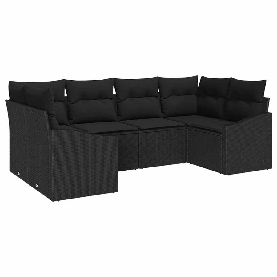 Bankstel met kussen 6 pcs Zwart poly rattan