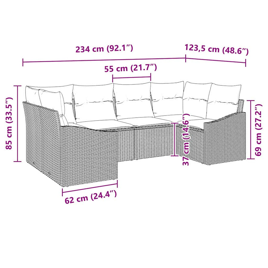 Bankstel met kussen 6 pcs Zwart poly rattan