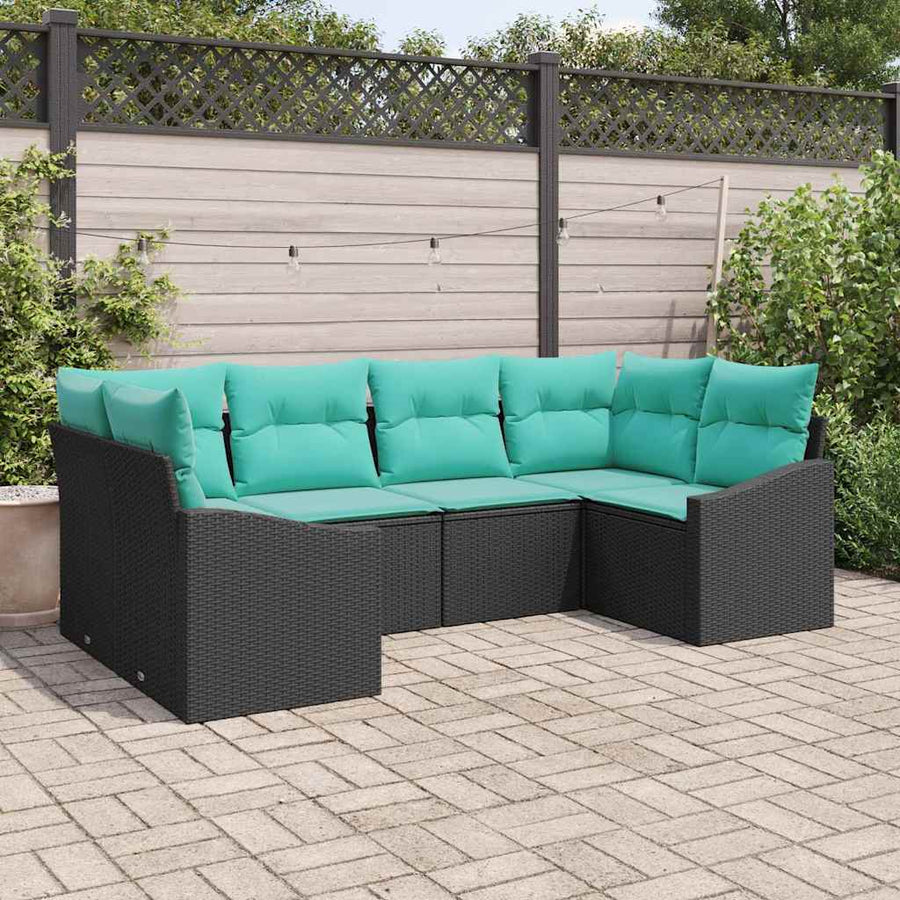 Bankstel met kussen 6 pcs Zwart poly rattan