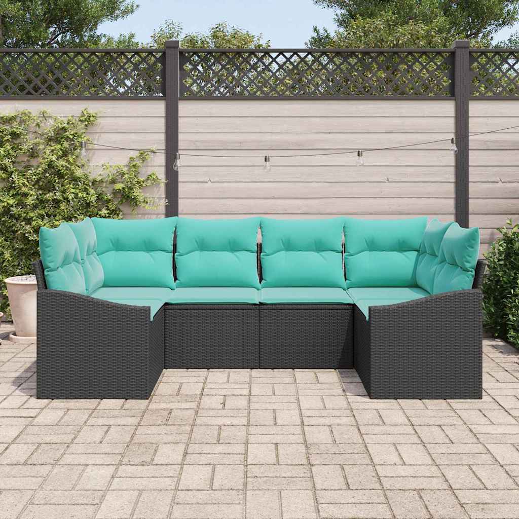 Bankstel met kussen 6 pcs Zwart poly rattan