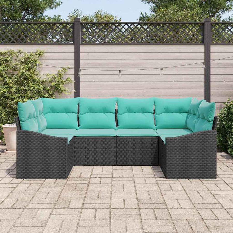 Bankstel met kussen 6 pcs Zwart poly rattan