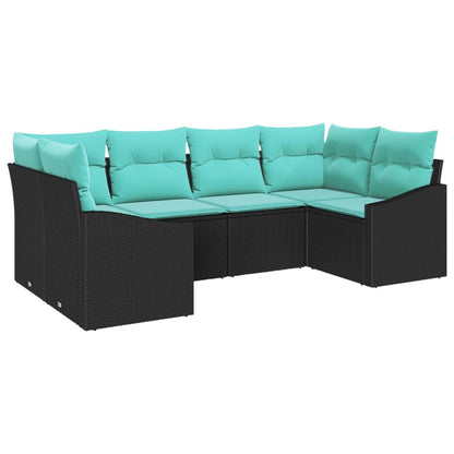 Bankstel met kussen 6 pcs Zwart poly rattan