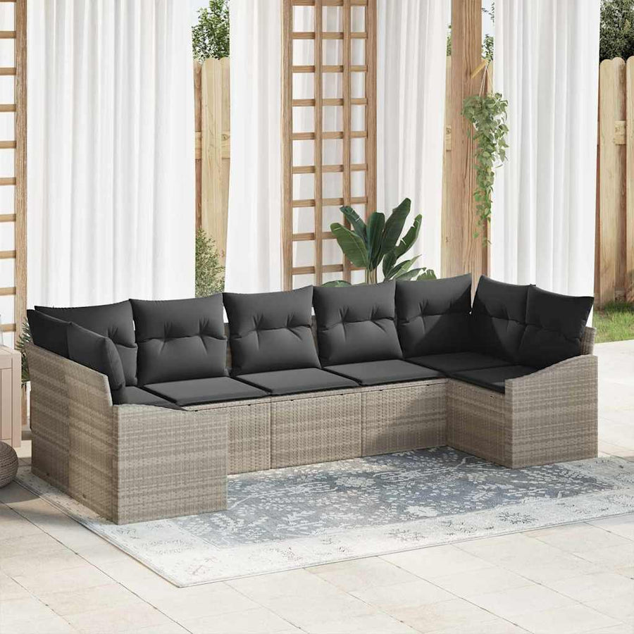 Bankstel met kussen 7 pcs Lichtgrijs poly rattan