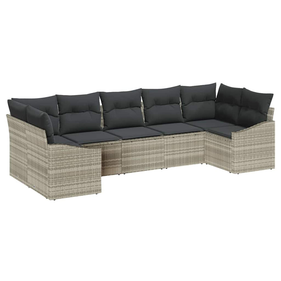 Bankstel met kussen 7 pcs Lichtgrijs poly rattan