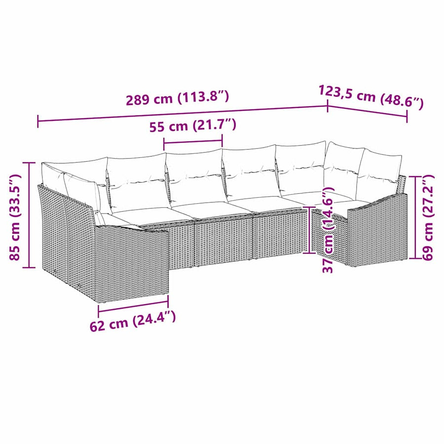Bankstel met kussen 7 pcs Lichtgrijs poly rattan