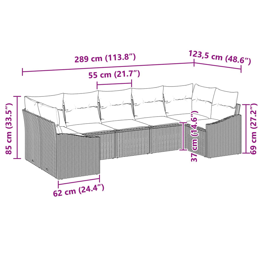 Bankstel 7 st Bruin poly rattan