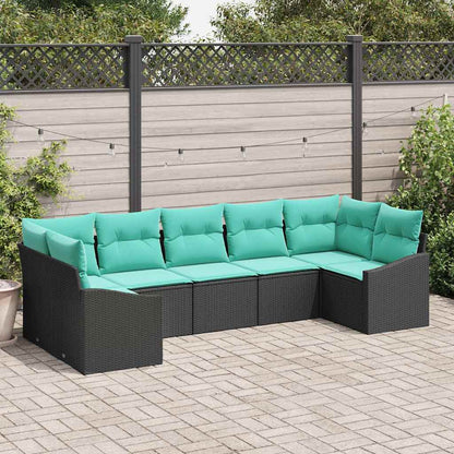 Bankstel met kussen 7 pcs Zwart poly rattan