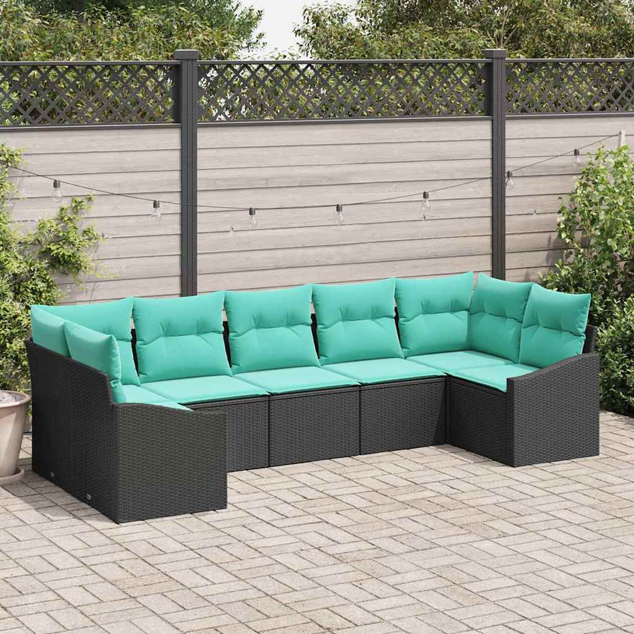 Bankstel met kussen 7 pcs Zwart poly rattan
