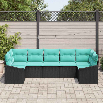 Bankstel met kussen 7 pcs Zwart poly rattan