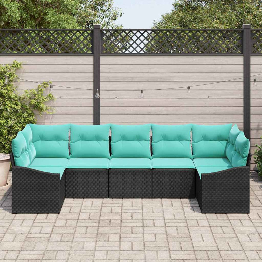 Bankstel met kussen 7 pcs Zwart poly rattan