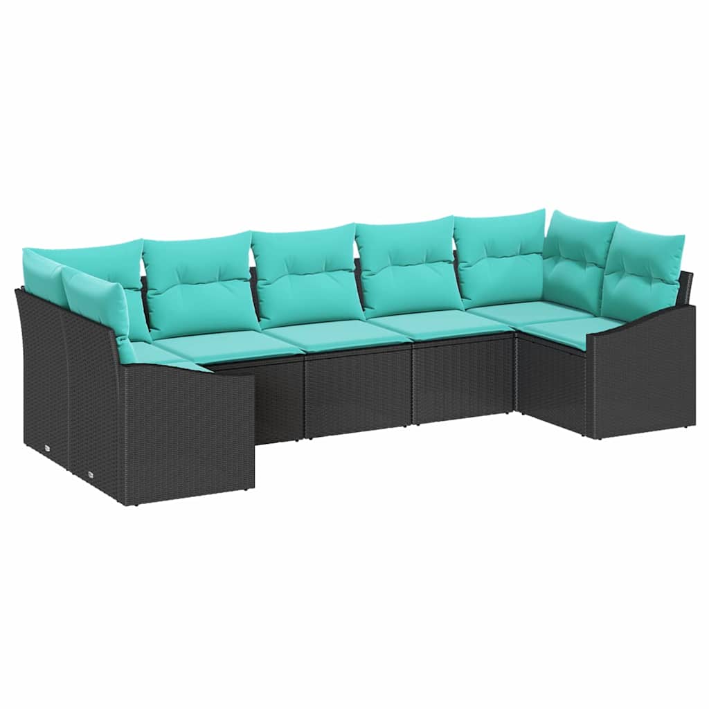 Bankstel met kussen 7 pcs Zwart poly rattan