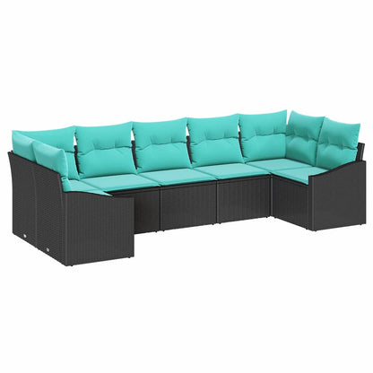 Bankstel met kussen 7 pcs Zwart poly rattan