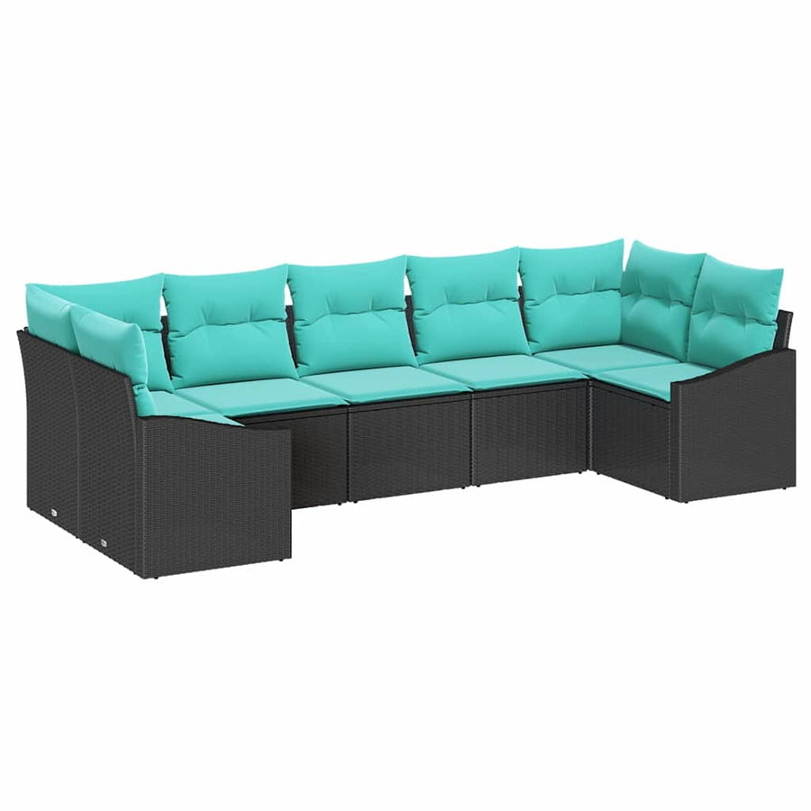 Bankstel met kussen 7 pcs Zwart poly rattan