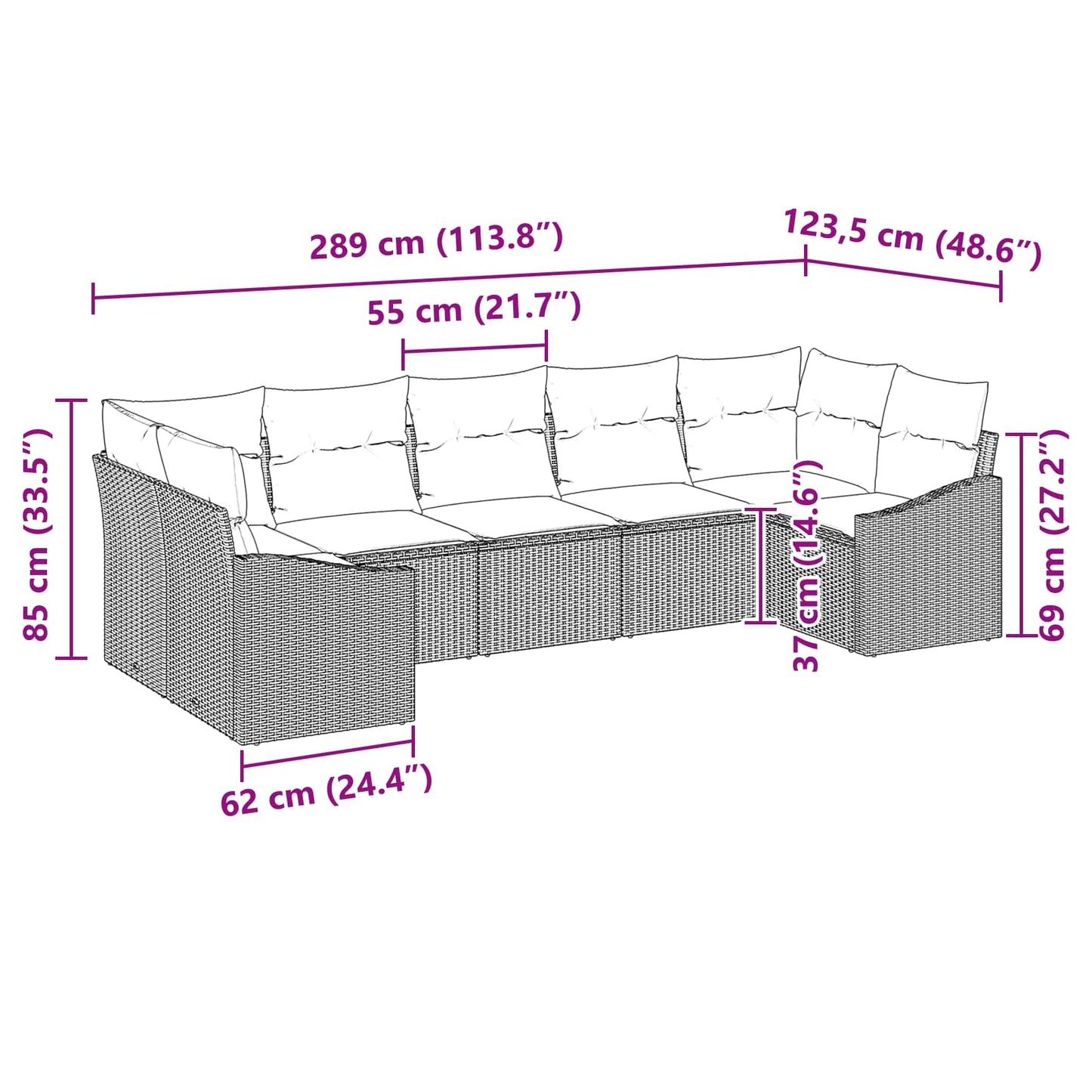 Bankstel met kussen 7 pcs Zwart poly rattan