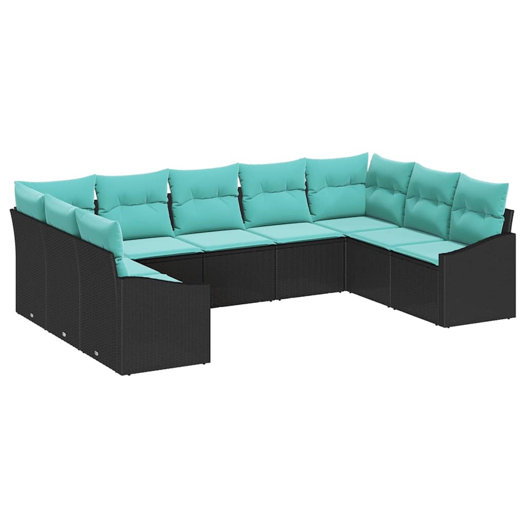 Bankstel met kussen 9 pcs Zwart poly rattan