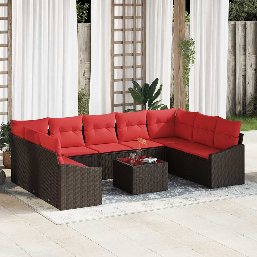 Bankstel 10 st Bruin poly rattan