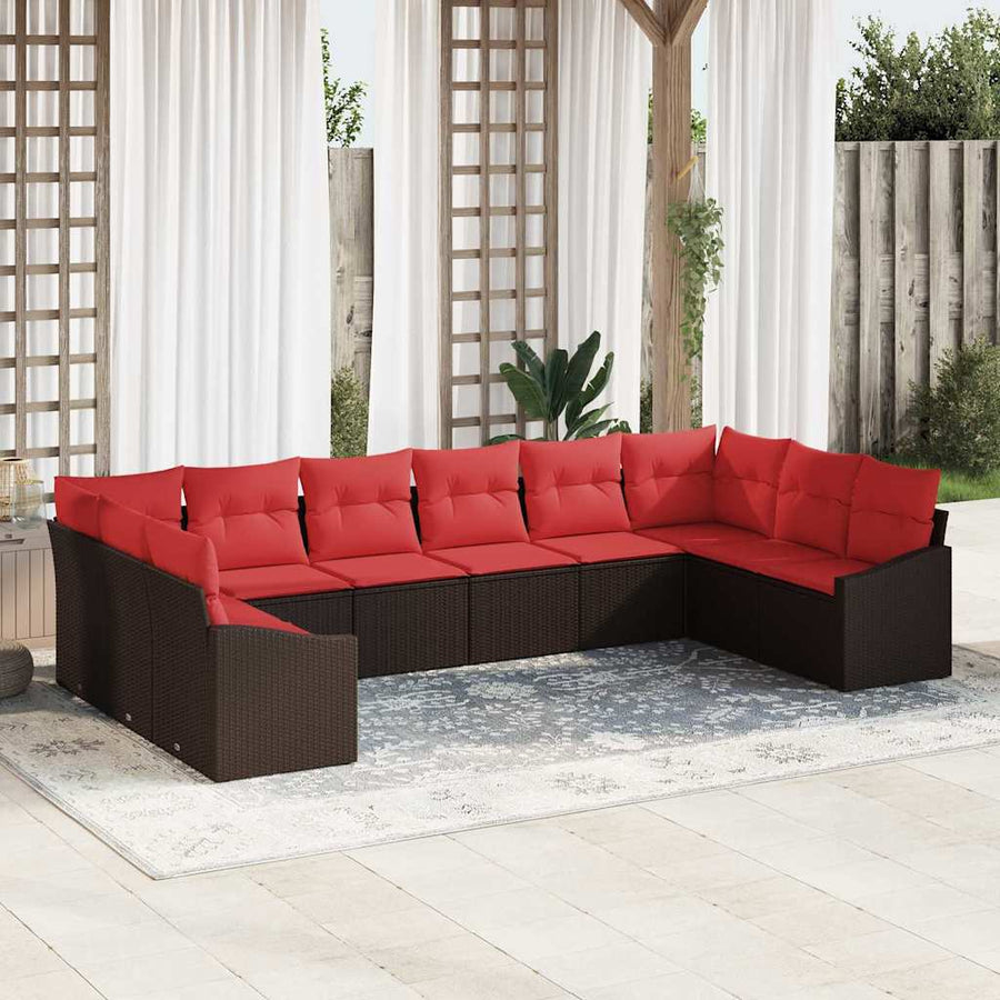 Bankstel 10 st Bruin poly rattan