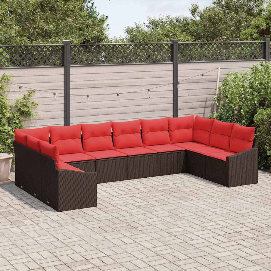 Bankstel 10 st Bruin poly rattan