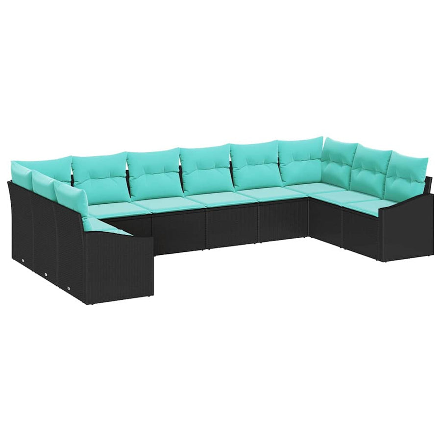 Bankstel met kussen 10 pcs Zwart poly rattan