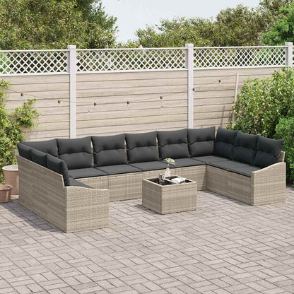 Bankstel met kussen 11 pcs Lichtgrijs poly rattan