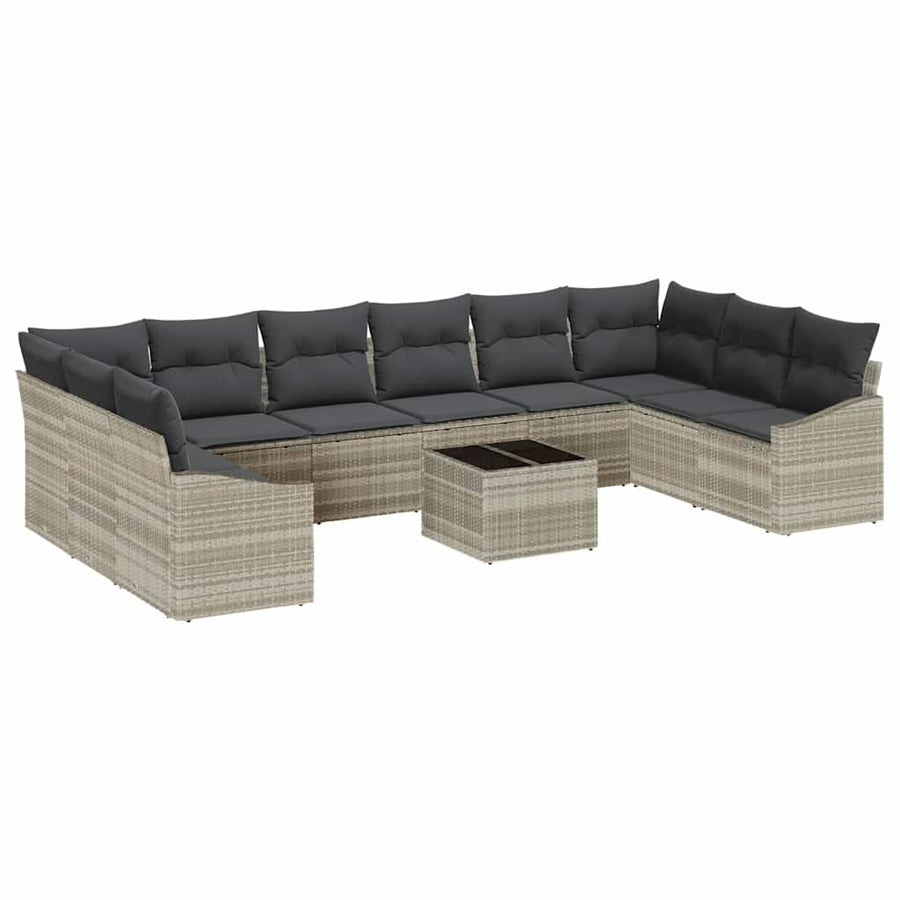 Bankstel met kussen 11 pcs Lichtgrijs poly rattan
