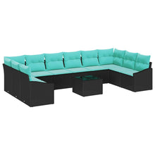 Bankstel met kussen 11 pcs Zwart poly rattan