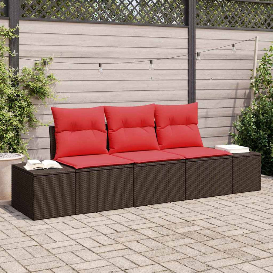 Bankstel met kussen 3 pcs Bruin poly rattan
