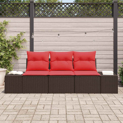 Bankstel met kussen 3 pcs Bruin poly rattan
