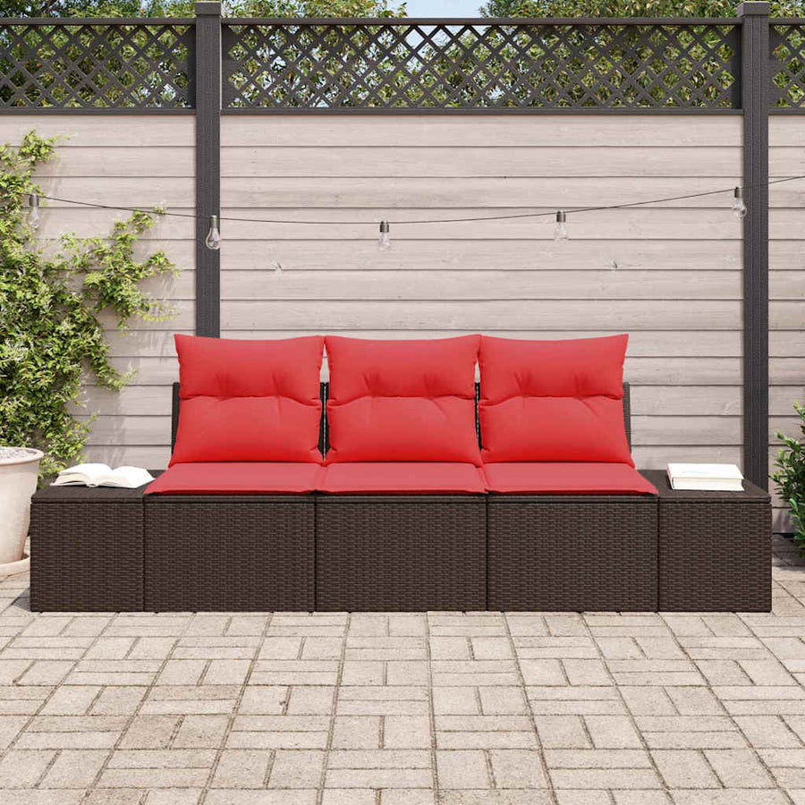 Bankstel met kussen 3 pcs Bruin poly rattan