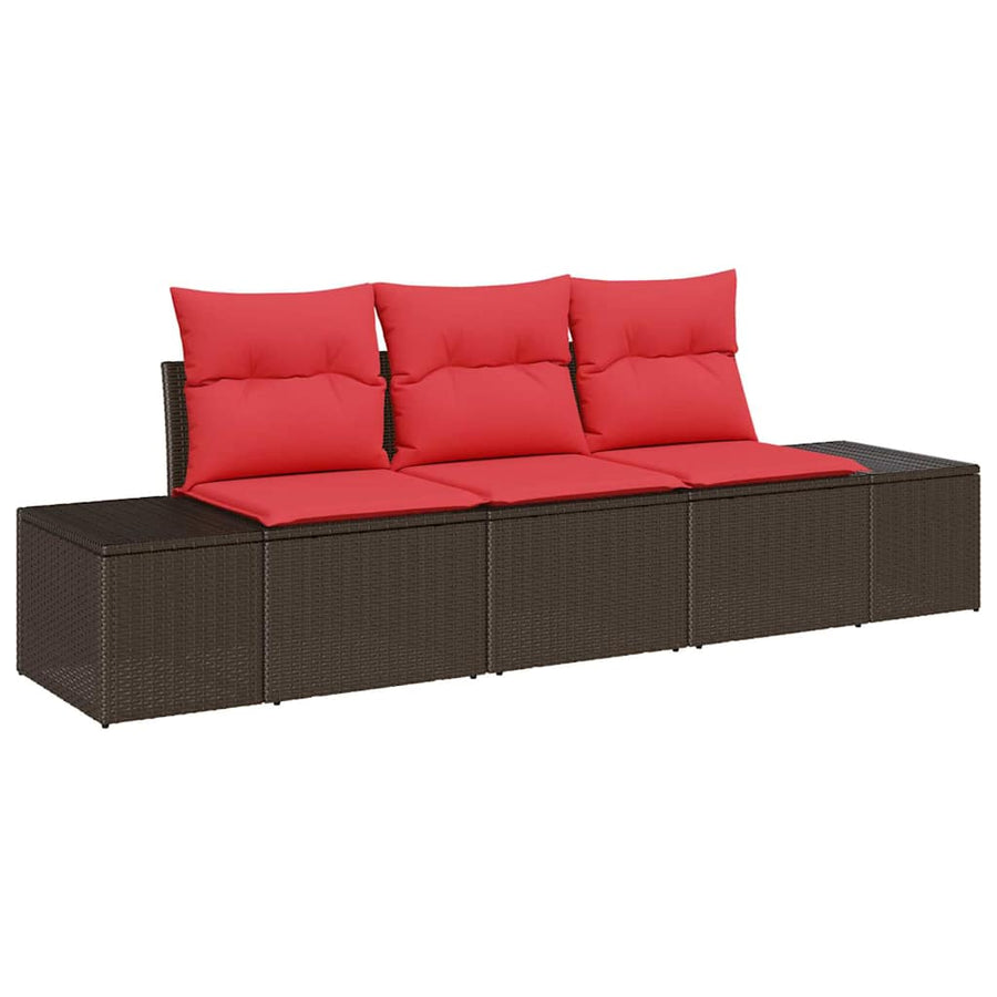Bankstel met kussen 3 pcs Bruin poly rattan
