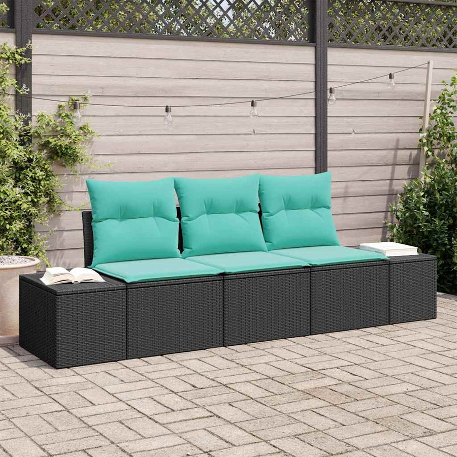 Bankstel met kussen 3 pcs Zwart poly rattan