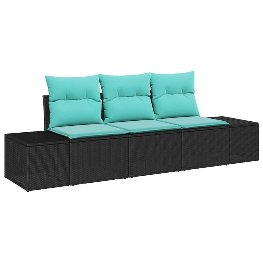 Bankstel met kussen 3 pcs Zwart poly rattan