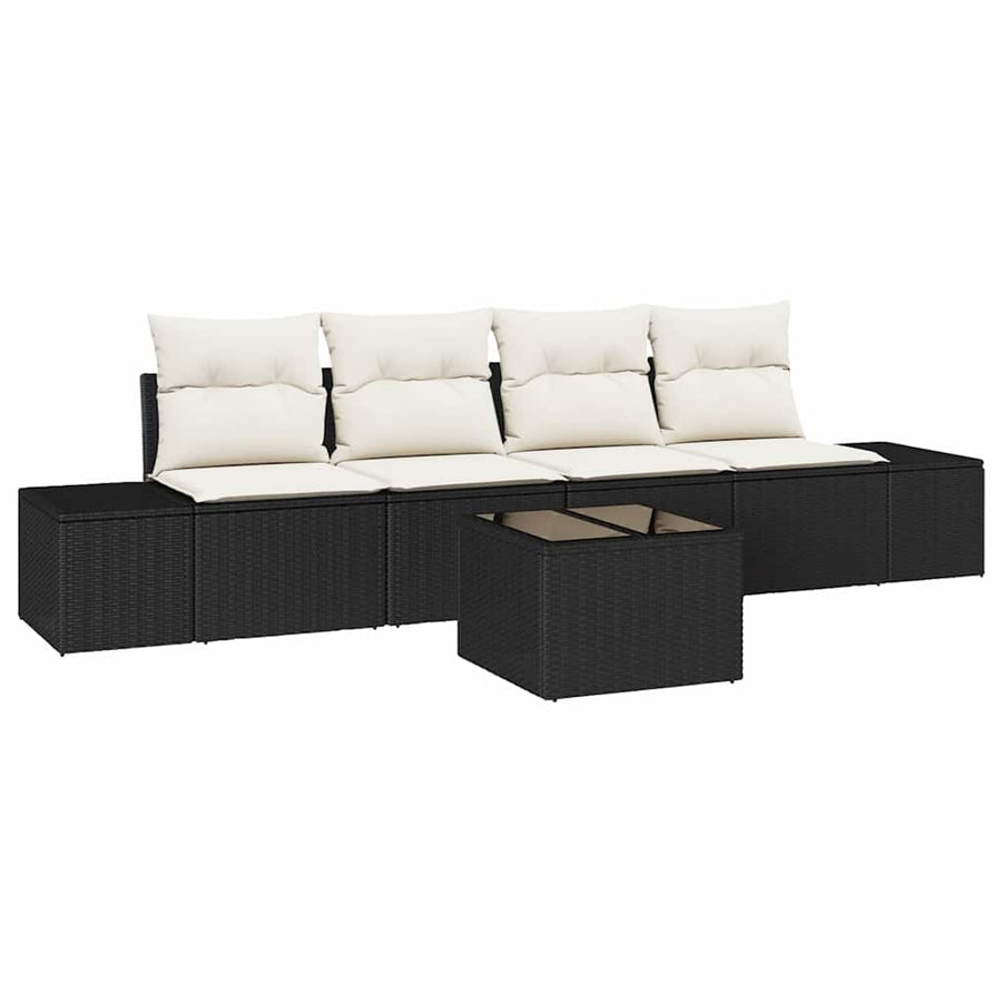 Bankstel met kussen met kussen 5 pcs Zwart en Crème poly rattan