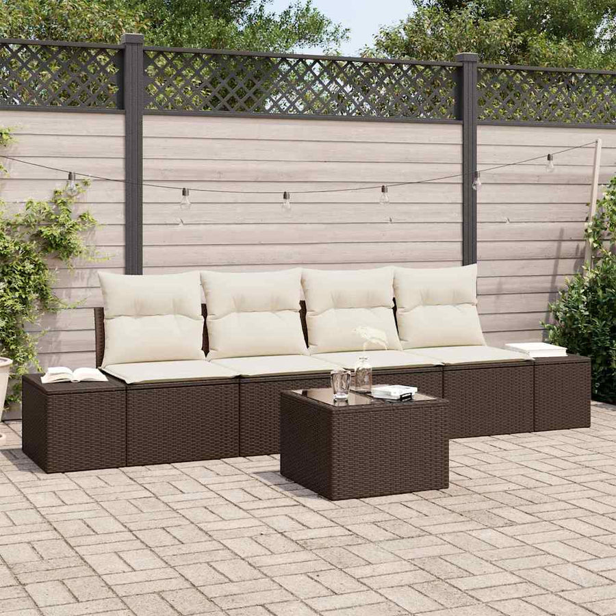 Bankstel met kussen met kussen 5 pcs Bruin en Crème poly rattan