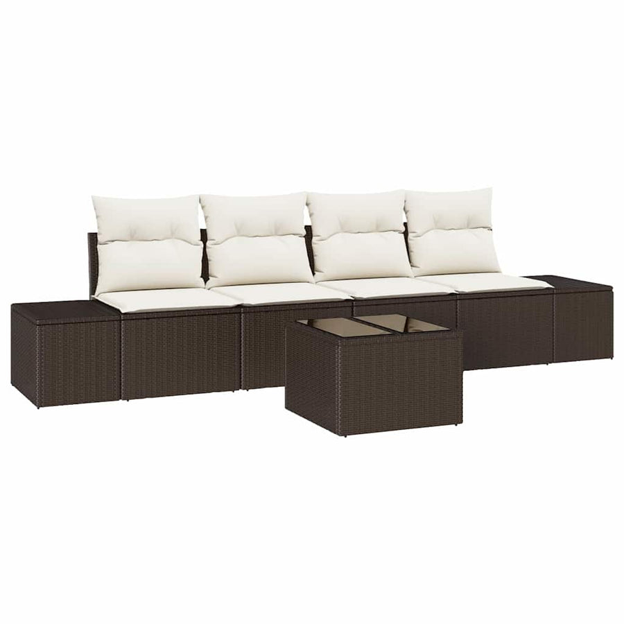 Bankstel met kussen met kussen 5 pcs Bruin en Crème poly rattan