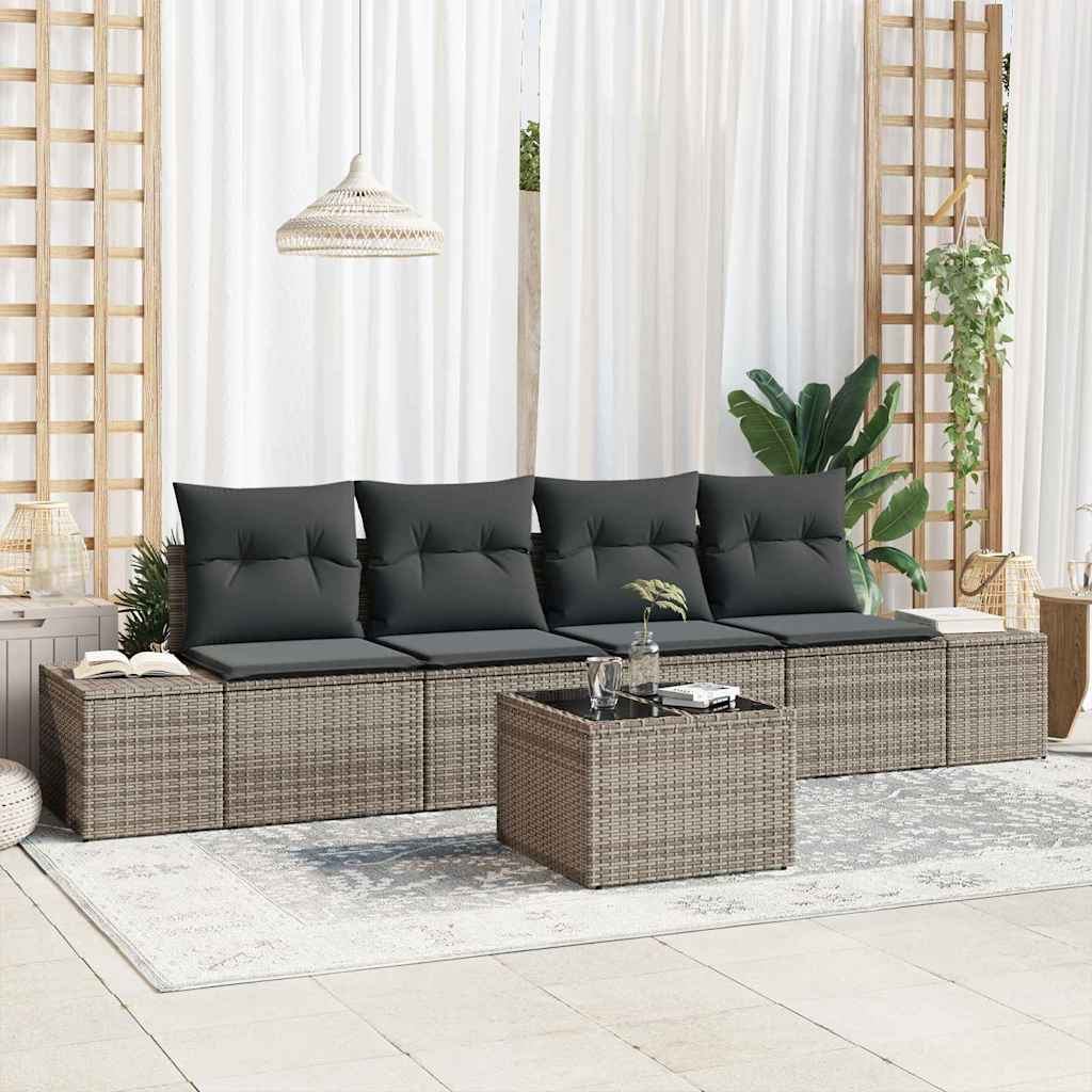 Bankstel met kussen met kussen 5 pcs Grijs poly rattan