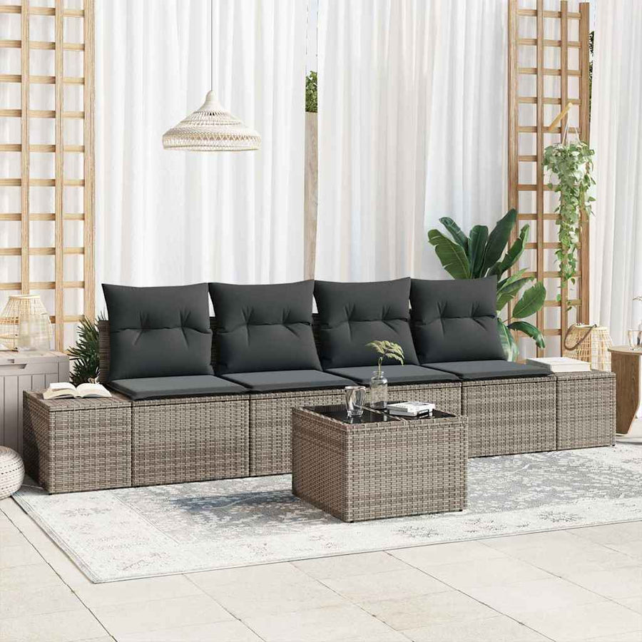 Bankstel met kussen met kussen 5 pcs Grijs poly rattan