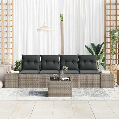 Bankstel met kussen met kussen 5 pcs Grijs poly rattan