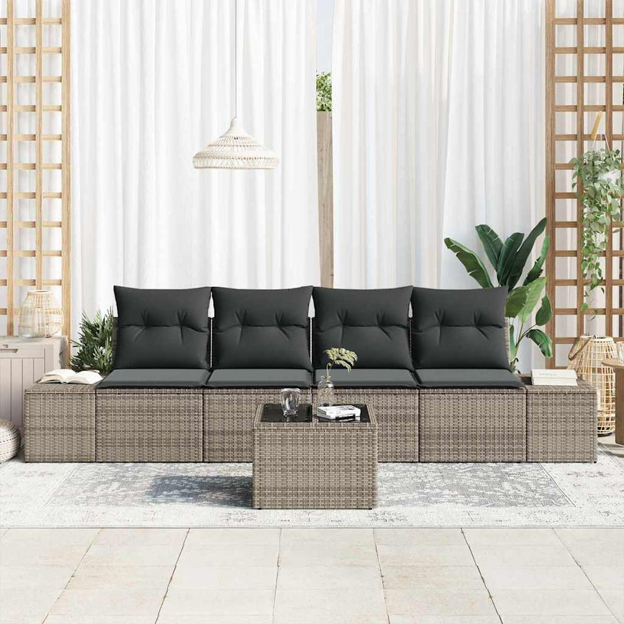 Bankstel met kussen met kussen 5 pcs Grijs poly rattan