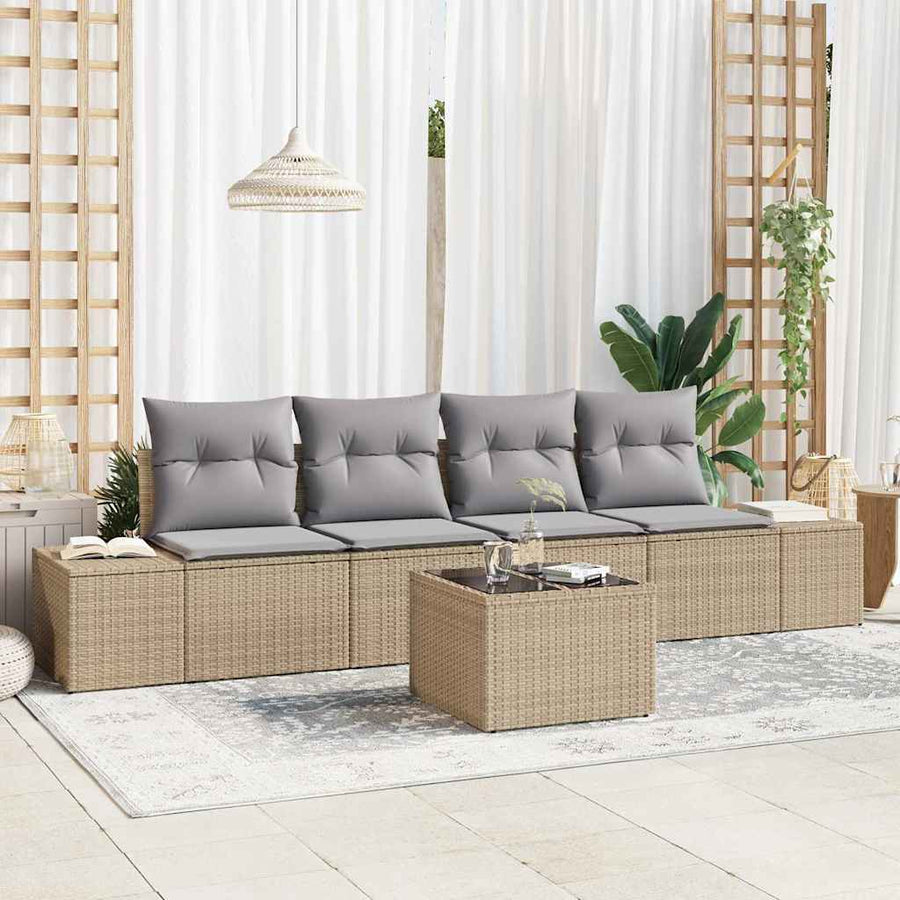 Bankstel met kussen 5 pcs Beige en Licht Grijs poly rattan