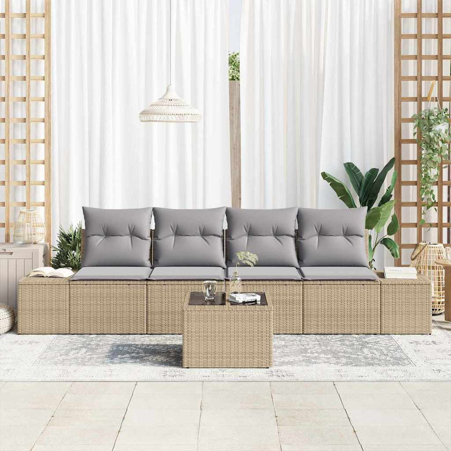 Bankstel met kussen 5 pcs Beige en Licht Grijs poly rattan