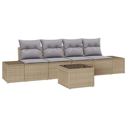 Bankstel met kussen 5 pcs Beige en Licht Grijs poly rattan
