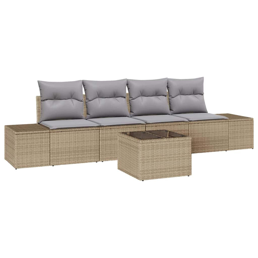 Bankstel met kussen 5 pcs Beige en Licht Grijs poly rattan